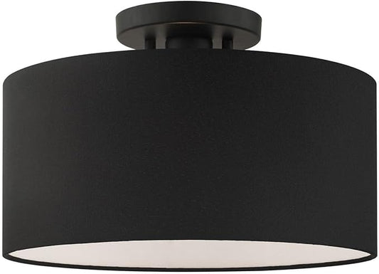 Livex Lighting Bainbridge 1 Light Black Color Fabric Ceiling Mount