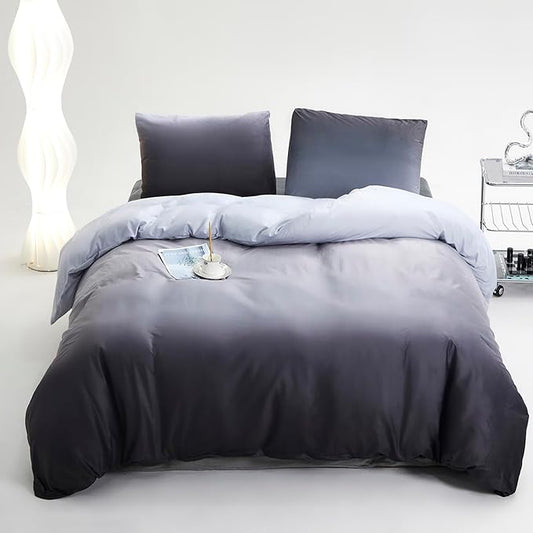 Luxlovery Grey Black Velvet Comforter Queen Grey White Gradient Bedding Set Queen Size Men Women Sherpa Micromink Blanket Quilts Warm Winter Warm Thick Comforter Set