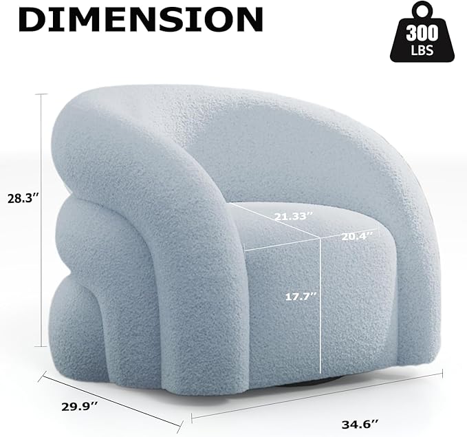 34.6" W Mordern Swivel Accent Chair,Sherpa Round Upholstered Boucle 360° Swivel Armchair for Living Room,Comfy No Assembly Sofa Chair for Bedroom Reading Apartment Lounge(Blue)