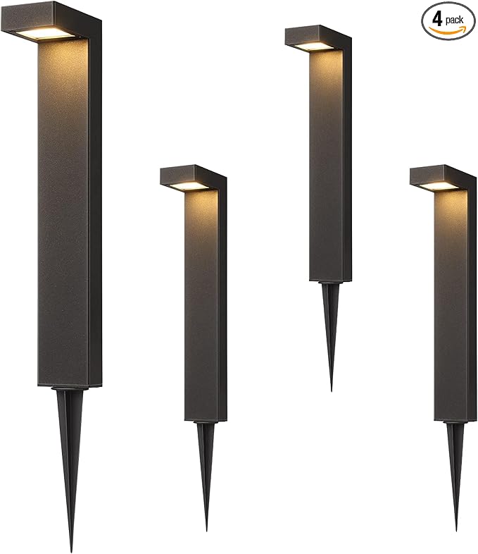 EDISHINE Low Voltage Pathway Lights Wired, 3000K 3.2W 50,000Hrs Waterproof LED Outdoor Landscape Lighting with Connectors, 12V Modern Cast-Aluminum Landscape Path Lights for Walkway Garden, 4 Pack