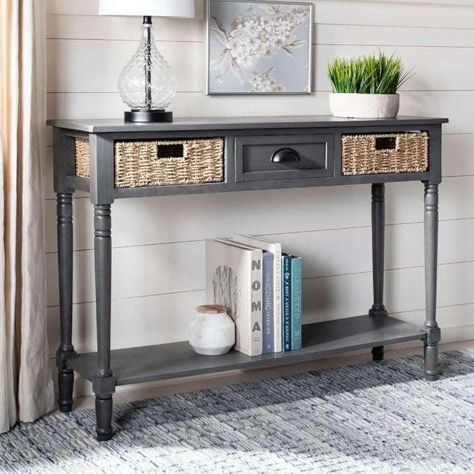SAFAVIEH American Homes Collection Winifred Grey Wicker Console Table with Storage