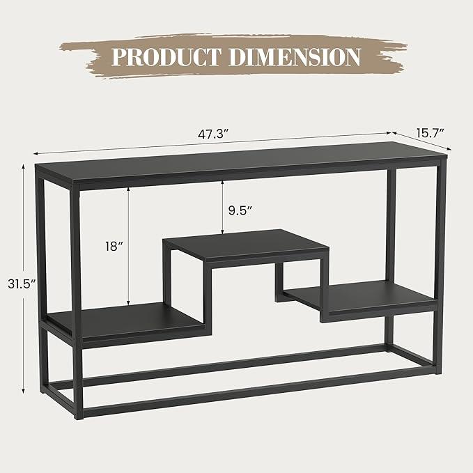TV Stand for TVs up to 55 Inch, TV Console Table with 3-Tier Open Storage Shelves, Modern Industrial Entertainment Center for Living Room, Bedroom, Black