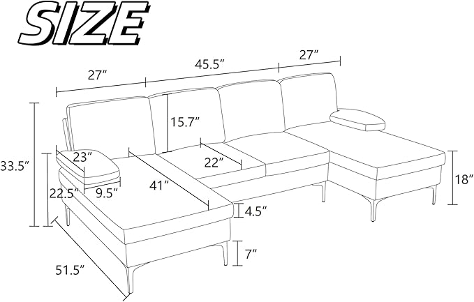 Modular Sectional Sofa, U Shaped Couch with Double Chaise, 6 Seat Comfy Sectional Couches for Living Room, Modern Lounge Modular Couch for Apartment, Dark Blue