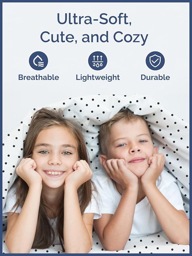 Kids Black Polka Dots Queen 4 Piece Sheet Set - Boys, Girls, Teens, Toddler - Easy Fit Deep Pockets - Breathable, Hotel Quality Sheets - Machine Washable - Wrinkle Free - Cute, Cozy, Soft - CGK Linens