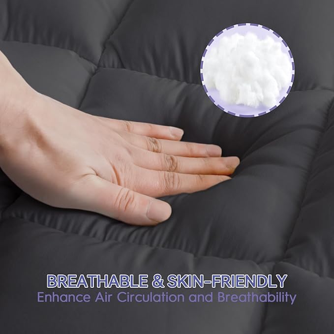 ABENE 3 Inch Dual Layer Memory Foam Mattress Topper Full, 2 Inch Memory Foam Plus 1 Inch Down Alternative Pillowtop Mattress Pad, with Bedside Pocket, Support for Back Pain (Full, Gray)