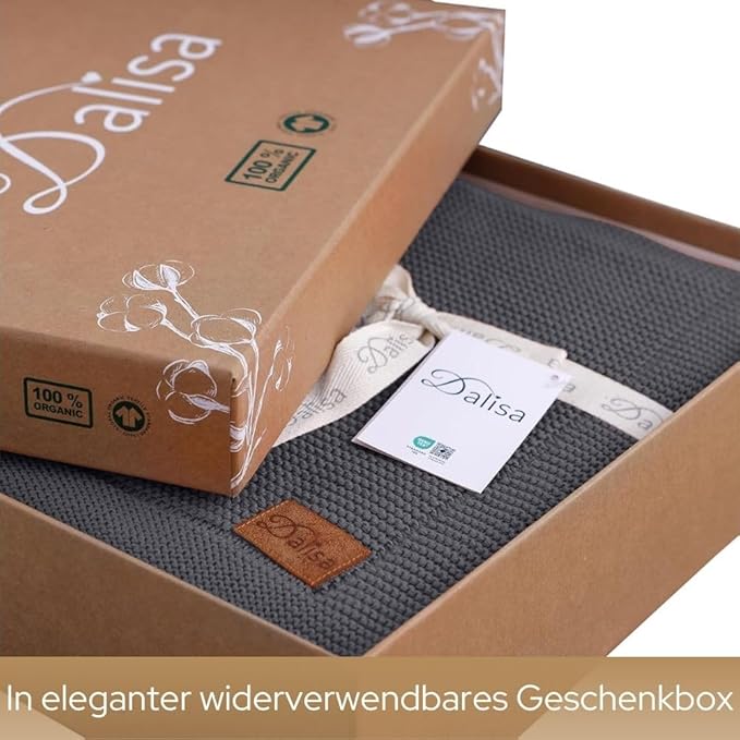 Dalisa 100% Organic Turkish Cotton Throw Blanket - GOTS Certified, Cozy - Perfect for Couch, Bed, and Home Decor - Boho Vintage Knit Alina (Dark Grey, 50x60)