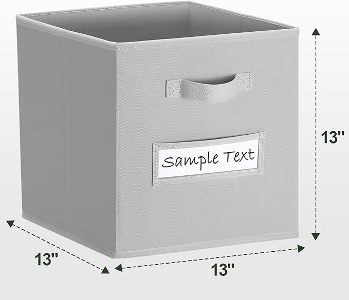 artsdi 13x13 storage cube bins (Set of 10) Foldable Fabric storage cubes with 10 Labels Window Cards & a Pen,13 inch cube storage bins,Closet Organizers for Shelves,Cubby Organizer Boxes,Light Gray