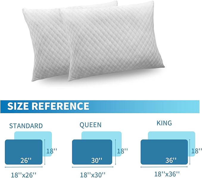 Shredded Memory Foam Pillows, Cooling Bed Pillows Queen Size Set of 2 for Sleeping, Adjustable Firm Pillows for Side Back and Stomach Sleepers, Washable Removable Cover