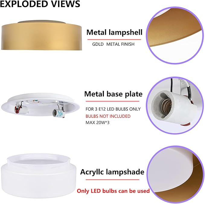 Modern Flush Mount Ceiling Light,Minimalist Close to Ceiling Lighting Fixture,Gold Circular Ceiling lamp for Bedroom,Dining Room,Entry,Hallway,Balcony, Bathroom (16.5'')