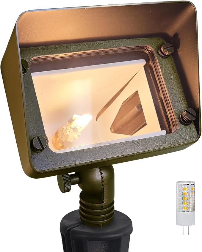COLOER Brass Flood Lights with 4W 2700K LED G4 Bulb, 12V Low Voltage Landscape Floodlights for Outside, Outdoor Wall Lights Illuminating Signs, Walls and Tree