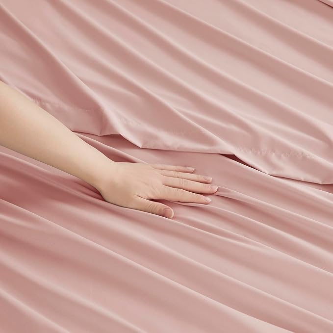 Clara Clark Bed Sheets, Premier 1800 Series Bed Sheet Set, Deep Pocket, Wrinkle, Fade, Stain Resistant, Luxury Soft Bedding Sheets & Pillowcases, Split King, Pink Beige