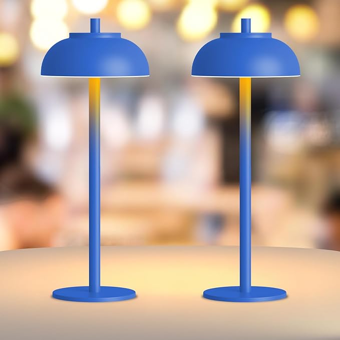 Blue Table Lamp Set of 2 Rechargeable,Table Lights Battery Operated-IP65 Waterproof-for Outdoor Patio/Restaurants/Home/Dinner/Table Lighting-Touch Control & Dimmable