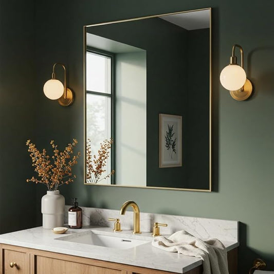 30x40 Inch Gold Bathroom Mirror - Copper-Free Mirror, Aluminum Alloy Frame Vanity Rectangle Wall Mounted Modern Mirror for Bedroom/Living Room/Porch Horizontal or Vertical