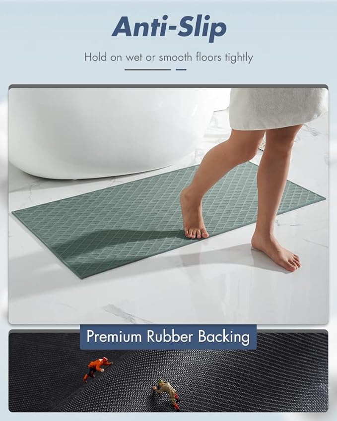 AMOAMI Bath-Mat, Ultra Thin Bathroom Mat Runner Rugs, Rubber Backed Bath Mats for Bathroom Non Slip, Absorbent Bath Rug for Bathroom Floor, Shower, Sink 2'x 4'(24" x 47") Green