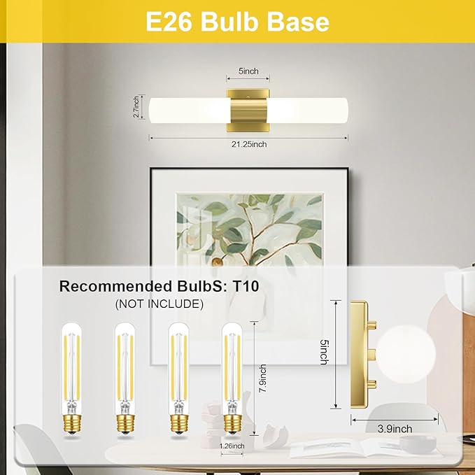 Kalium Bathroom Wall Sconce Fixture, 21 Inch Modern Vanity Lights with Frosted Glass Shade, Indoor Sconces Lighting Wall Decor Lamps for Bathrooms Living Room Stairs Bedroom (Gold)