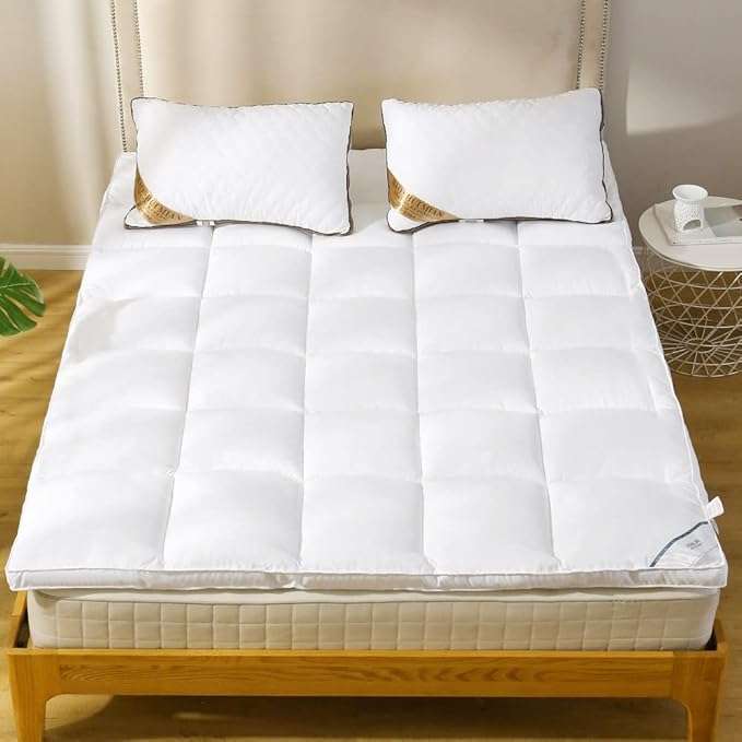 Mattress Pad Twin Size - Breathable Comfort Mattress Cover, Quilted Fitted Mattress Topper with Anchor Bands Fits 8-21 Inch Mattress, Soft Fluffy Pillow Top