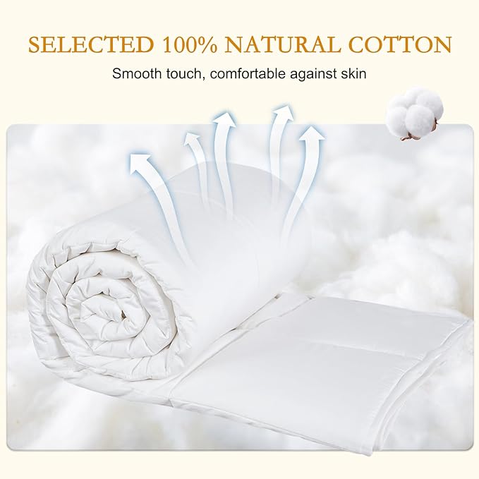 YOUR MOON Luxurious All Season Wool Comforter Queen Size, 100% Natural Australian Wool Filling, Hypoallergenic Comforter Duvet Insert, Noiseless Cotton Shell (White)