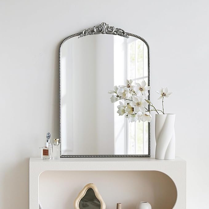 Micasso Arendahl Traditional Arch Mirror, 36" x 24" Silver French Style Arched Mirror for Countertop, Entryway, Fireplace and Living Room