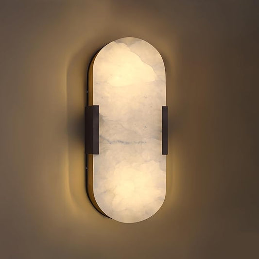 Doraimi Lighting 2 Light 12" Natural Oval Alabaster Marble Bathroom Wall Sconce Modern Concise Style Wall Light Fixture,Oil Rubbed Bronze Finish for Bedroom Hallway Bedside Living Room