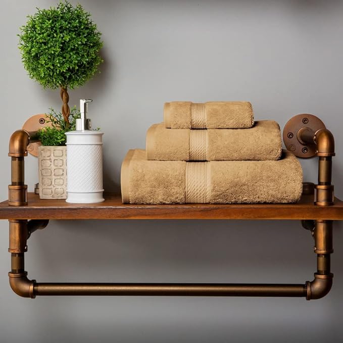 Superior Egyptian Cotton Pile 3 Piece Towel Set, Includes 1 Bath, 1 Hand, 1 Face Towel/Washcloth, Ultra Soft Luxury Towels, Thick Plush Essentials, Guest Bath, Spa, Hotel Bathroom, Toast