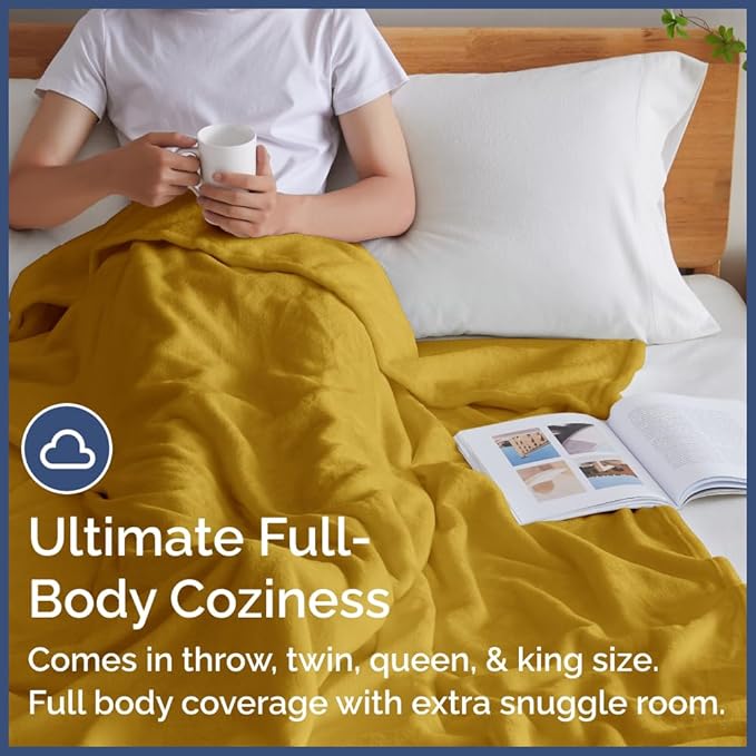 Ultra Soft Fleece Blanket Twin Size - Flannel Fleece Luxury Twin Blanket - Lightweight for Couch Bed Chair - Thick, Warm and Breathable - All Season Cozy Fuzzy, Anti-Static Microplush Bedding, Gold