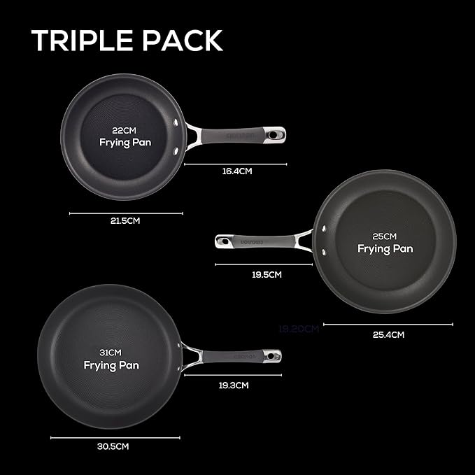 Circulon Radiance Hard Anodized Nonstick Frying / Fry Pan Set / Skillet Set - 8.5 Inch, 10 Inch, and 12.25 Inch , Gray