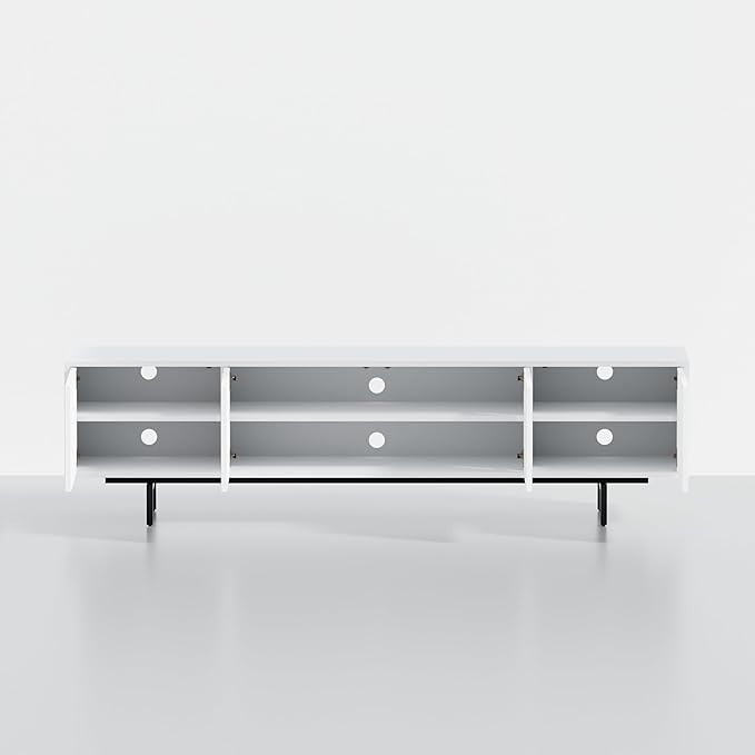 Norrhaus 75" x 20" 4-Door TV Stand in White - Modern TV Console Made from Quality Engineered Hardwood with Water Resistant Melamine Veneer - No Tools Frame Assembly