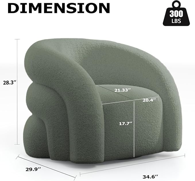Swivel Accent Chair Set of 2,Upholstered Sherp Barrel Armchair 362° Round Modern Boucle Chair No Assembly for Living Room,Comfy Single Sofa Chairs for Bedroom(Green)