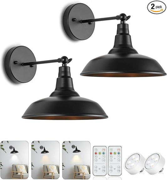 Cordless LED Wall Sconces ，Battery Operated, Adjustable Brightness (2-Pack)