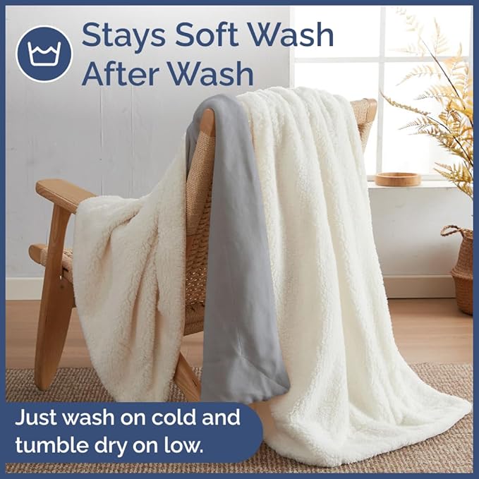 Sherpa Fleece Blanket Throw Size - Reversible Sherpa Fleece Throw Blanket - Super Soft Double Sided for Bed, Sofa, Couch - Thick, Warm, Fuzzy & Plush - Luxurious Bedding for Winter - Grey, 50" x 60"