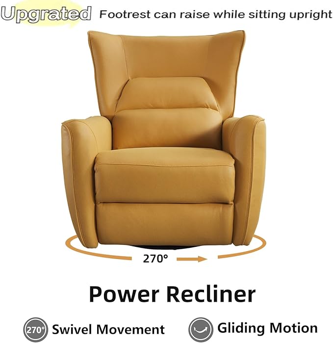 INZOY Power Swivel Rocker Recliner Glider, Oversize Electric Swivel Rocker Recliners with Highly Enveloping Backrest, Nursery Rocking Recliner Chair Leathaire Reclining Sofa for Living Room, Yellow
