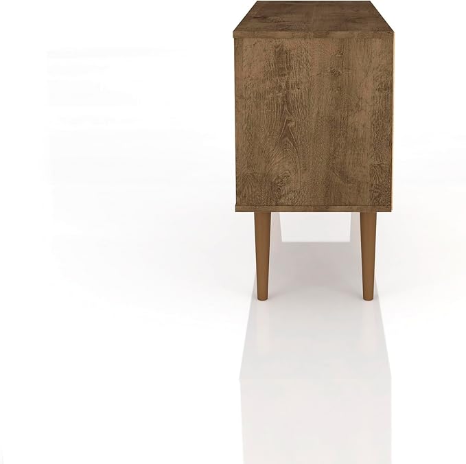 Manhattan Comfort Liberty Mid Century Modern TV Stand for Televisions up to 46 Inches, Bedroom and Living Room Entertainment Center with Storage, Shelves, and Cabinet, 43" Wide, Rustic Brown/Aqua