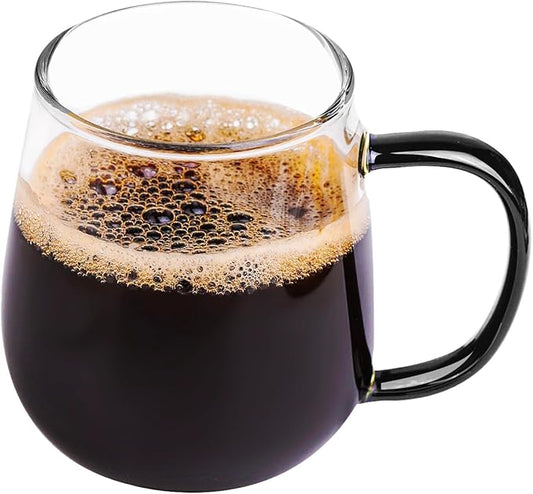 Clear Borosilicate Glass Coffee Mug with Black Handle, 450ml/16oz, Ideal for Coffee, Tea, Beer, and Beverages – Durable, Gift-Ready Glass Mug
