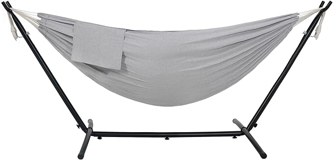 Lazy Daze Hammocks Double Hammock with 9ft Space-Saving Steel Stand Includes Portable Carrying Case, 450 Pounds Capacity (Light Gray)