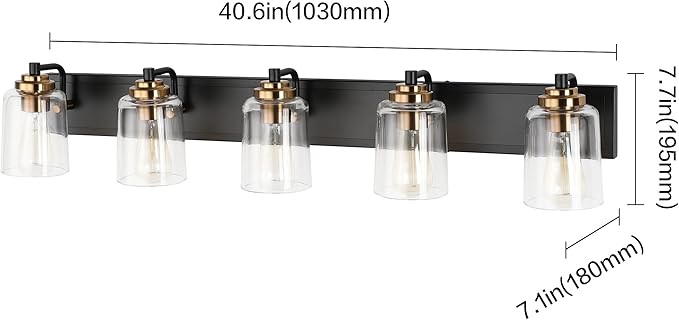 SOLFART 5 Lights Vintage Vanity Lighting Over Mirror Brass Bathroom Vanity Light Fixtures Thick Globes 8580 Lights