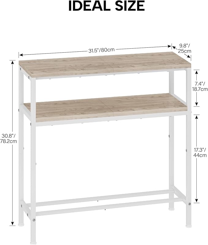 Homeiju Entryway Table with Storage, 3-Tier Console Table 31.5" Width, Industrial Sofa Table with Open Shelves, Foyer Tables for Entryway, Hallway, Kitchen, Living Room and Bedroom, Light Coffee