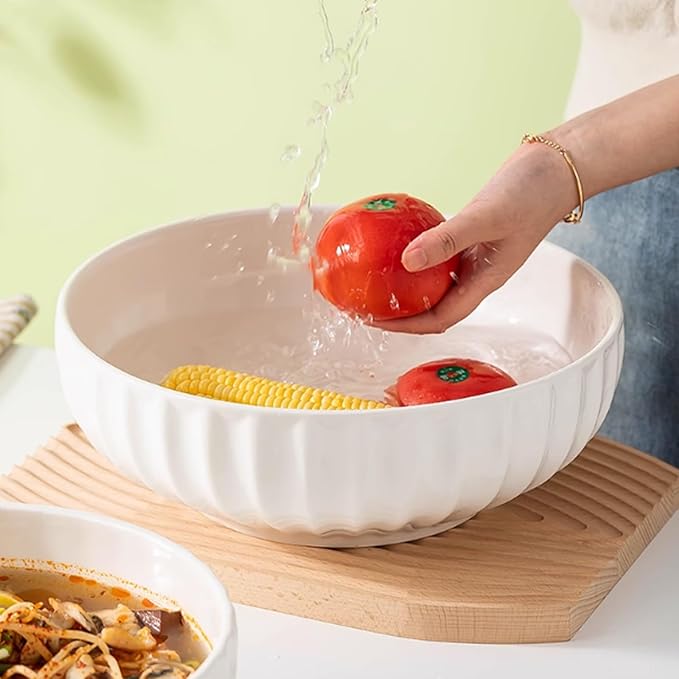 Large Ceramic Mixing Bowls Set, Bowls Set For Kitchen,Large Bowl Set of 3, Prep Serving Bowl for Baking and Mixing Salad,Oven, Microwave and Dishwasher Safe