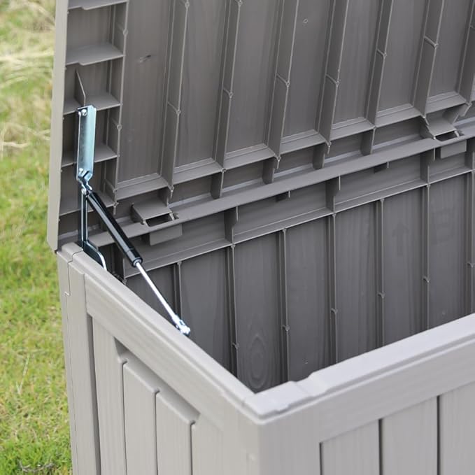 BTEXPERT 80 Gallon Deck Box Outdoor Storage Container with Steel Insert for Patio Furniture Garden Tools Cushions Pool Supplies Sports Equipment Waterproof Lockable UV Resistant Resin