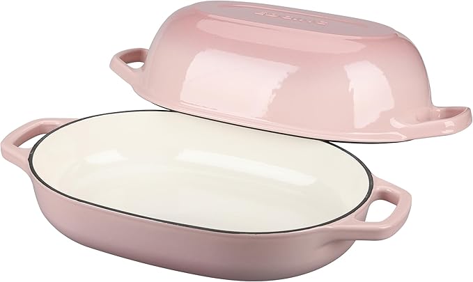 Enameled Cast Iron Dutch Oven Pot with Lid, Oval Dutch Oven for Bread Baking, Bread Oven for Homemade Sourdough Bread Baking, 7qt, Pink