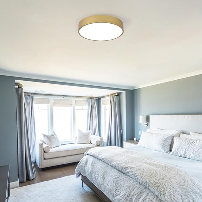 Modern Gold Flush Mount Ceiling Light, 3-Lights Round Ceiling Light, Minimalistic Ceiling Lamp Acrylic Shade Lighting Fixture for Bedroom Laundry Room Bathroom Hallway(15.8 Inch)