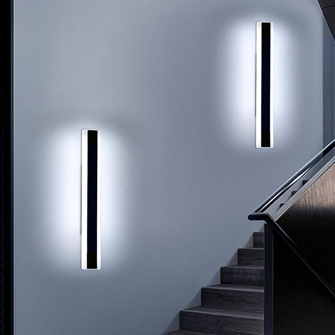 Mikeru 23.6inch Long Led Wall Light, 6000k Cool White Modern Outdoor Wall Light Ip65 Waterproof Black Acrylic Porch Exterior Lighting Fixtures, Exterior Wall Mount Lights for Garage Front Door