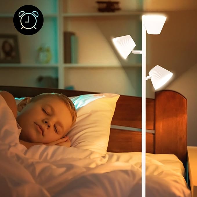 White 42W Tree Floor Lamp, Super Bright LED Standing Lamp with Remote, Modern Dimmable Floor Lamps,Individual Control, Rotable Head LED Lamp for Living Room Bedroom Office