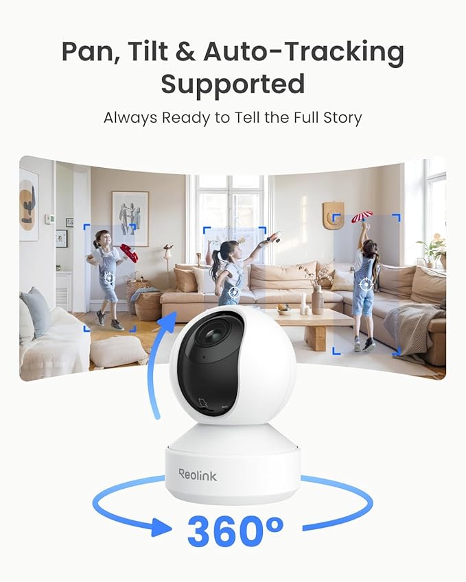 REOLINK Smart 4K UHD Pan & Tilt Dual-Band Wi-Fi 6 Indoor Security Camera with 3X Optical Zoom, Auto-Tracking, People/Pet Detection, Crying Sound Detection, Privacy Mode, and Bluetooth Setup, E1 Zoom