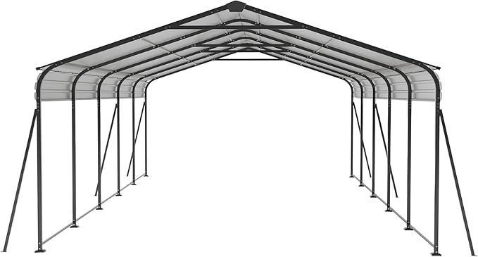 13x26.5 FT Metal Carport, Heavy Duty Car Port Canopy with Galvanized Steel Roof & Frame, Oversized Metal Carport Kit with Hooks, Steel Car Shelter, Outdoor 2 Car Garage for Car, Boat, Truck, Dark Gray