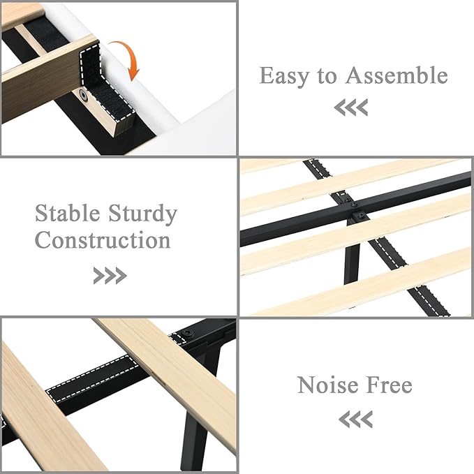 HOMBCK Twin Size Bed Frames with Headboard and Footboard, Upholstered Platform Bed with Diamond Design, Bed Frames Twin with Wooden Slats Support, No Box Spring Needed, Easy Assembly, White