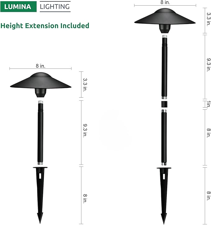 Lumina Lighting® 4W Landscape Lighting 12V Landscape Lights Low Voltage Landscape Path Lights Warm White Waterproof Outdoor Replaceable G4 LED Bulb for Garden Pathway Lawn Yard (Black) (8-Pack)