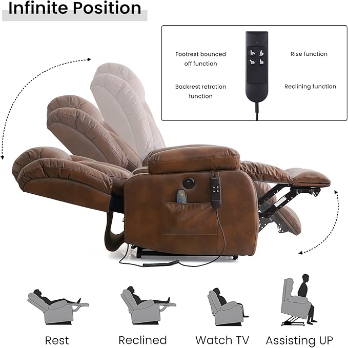 TEKAMON Power Lift Recliner Chair for Elderly with Heat & Massage, Dual Motor Breathable Leather Recliner, Lay Flat Sleeping Chairs with Infinite Position, RemoteControl & USB Ports(Ochre)