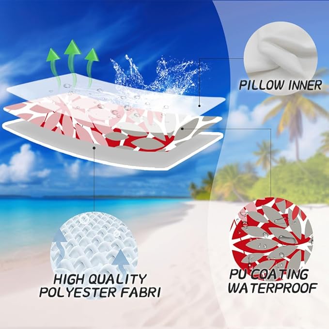 DFXSZ Outdoor Pillow Covers 20x20 Inch Set of 2 Pink Red Grey Flower Decorative Waterproof Summer Outdoor Valentines Pillow Covers for Patio Funiture Garden Couch 168M20