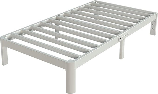 White Twin Size Bed Frames 12 Inch, Metal Platform Twin Bed Frame No Box Spring Needed, Heavy Duty Steel Support 3500 LBS, DIY Headboard, Round Legs, Noiseless, Storage Space, Easy Assembly