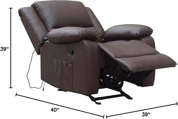 Ella Rhae Massage Leather Recliner Chair with Heat and USB Charging Port (Brown)
